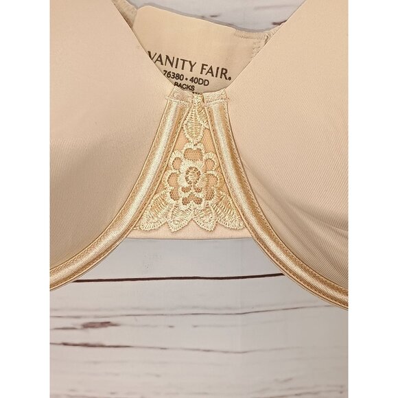 Vanity Fair Nude Floral Lace Underwire Bra 40Dd Soft Seamless Comfort Lingerie - Picture 4 of 5